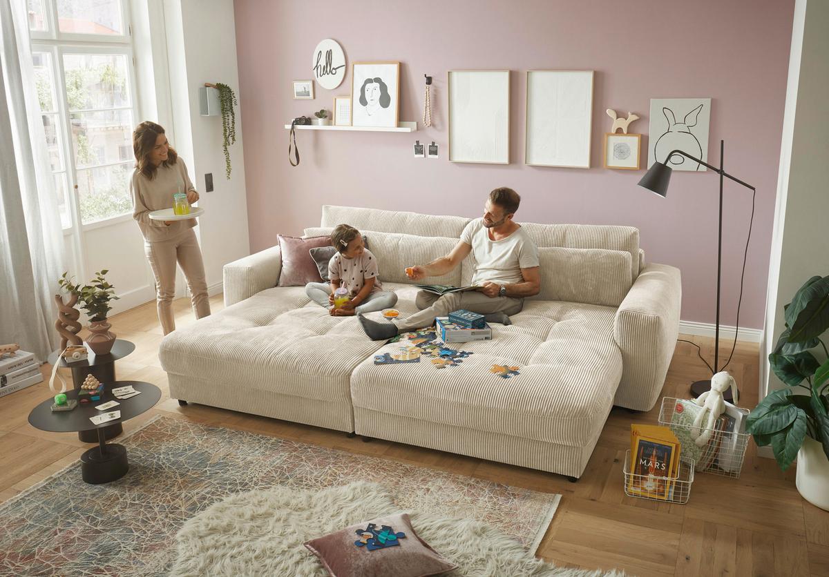Mega pohovka LOVESEAT krémová - čierna/krémová, Konventionell, kompozitné drevo/textil (292/90/194cm) - MID.YOU