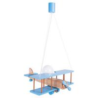 Kinderhängeleuchte Flugzeug H: 75 Cm 1-Flammig - Blau/Naturfarben, KONVENTIONELL, Holz (42/45/75cm)