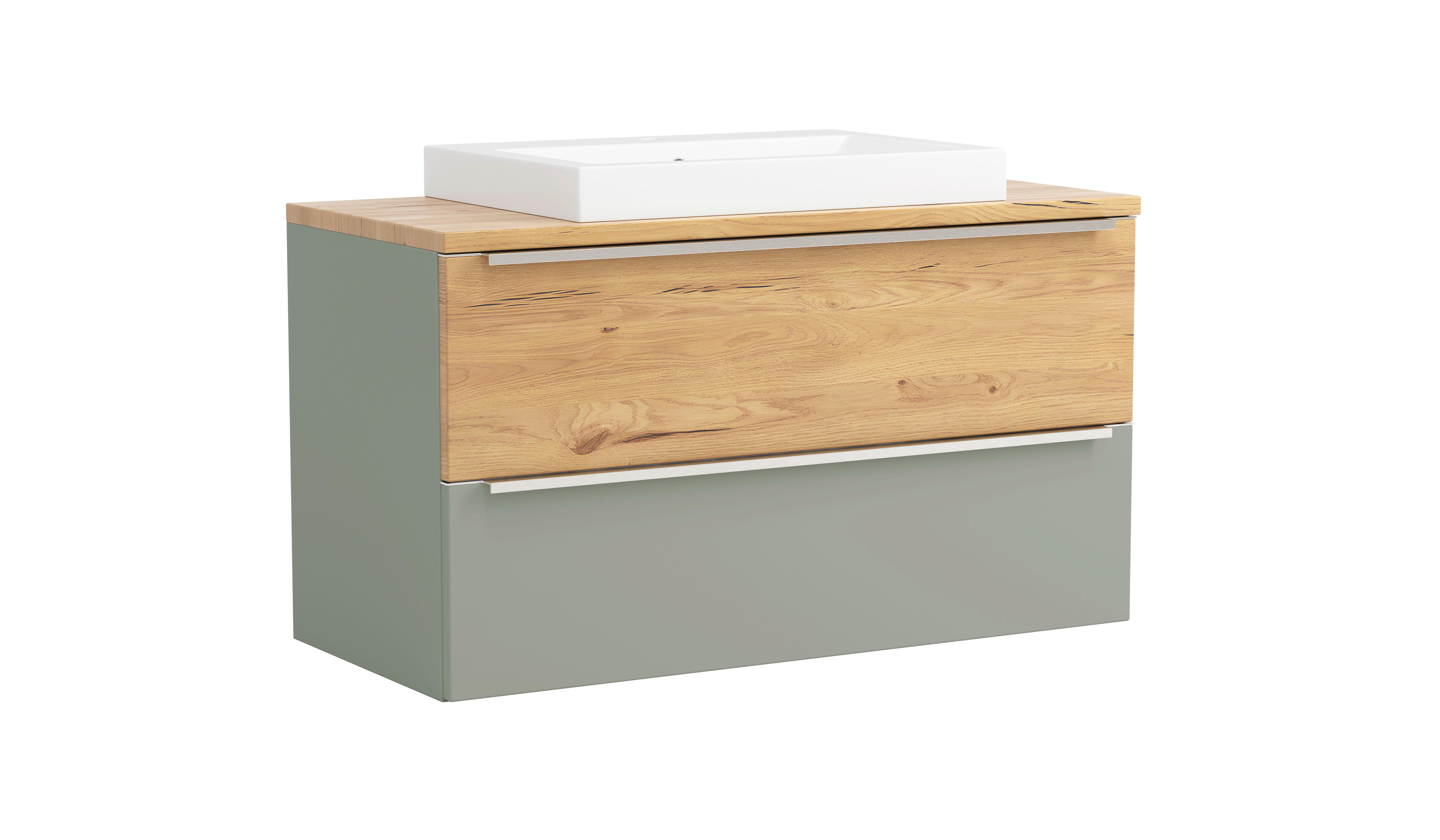 Waschtischkombi Verona Wildeiche/Schilfgrün B: 100cm - Schilfgrün/Wildeiche, Trend, Holzwerkstoff/Stein (100/63/47cm) - Held