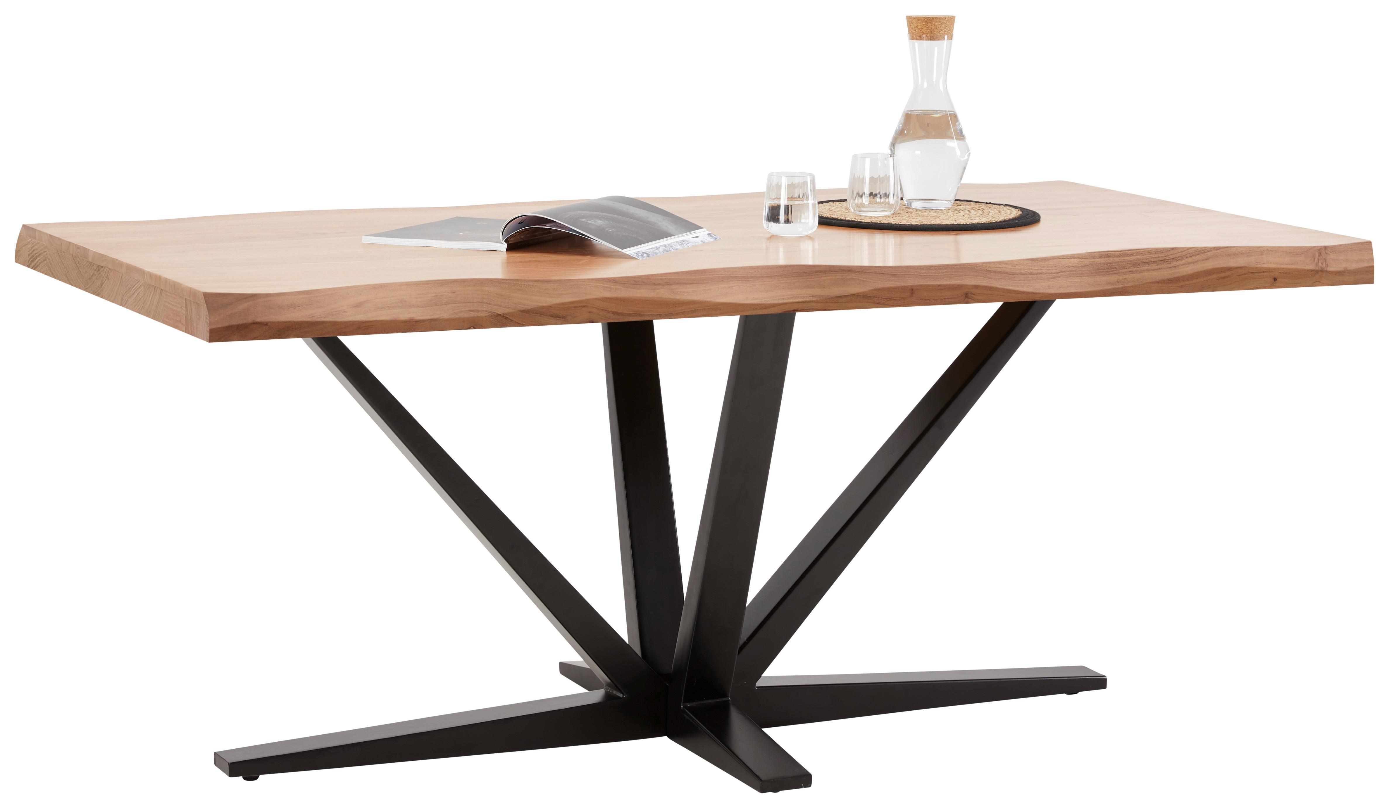 Jedálenský stôl akácia/kov 180x90 - čierna/farba akácie, Modern, kov/drevo (180/76/90cm) - Zandiara