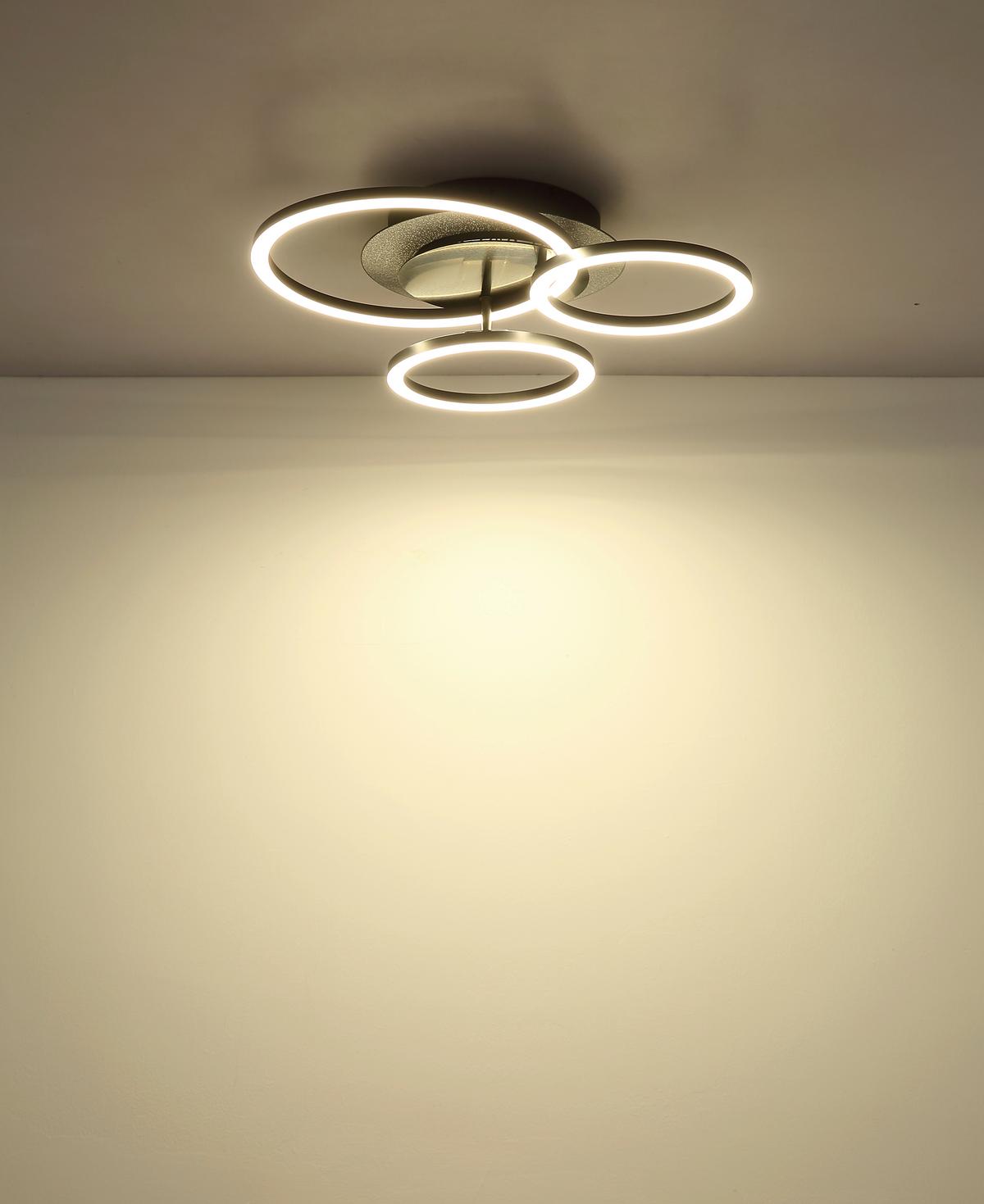 LED-Deckenleuchte Memory-Funktion - Silberfarben/Schwarzchrom, Design, Kunststoff/Metall (46/42/11,5cm) - Globo