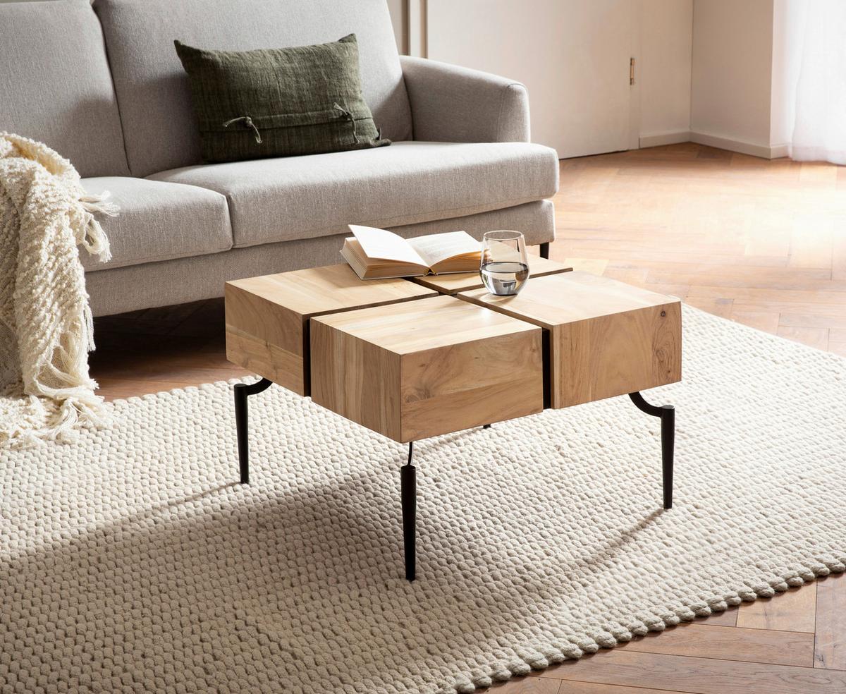 Couchtisch Wl6.979 - Schwarz/Akaziefarben, Design, Holz/Metall (60/60/40cm) - Livetastic