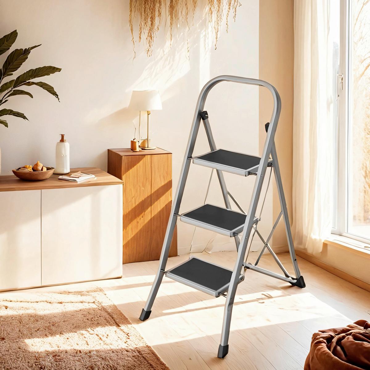 Klapptrittleiter Grau B: 46,5 cm - Grau, Basics, Metall (46,5/105/74,5cm)