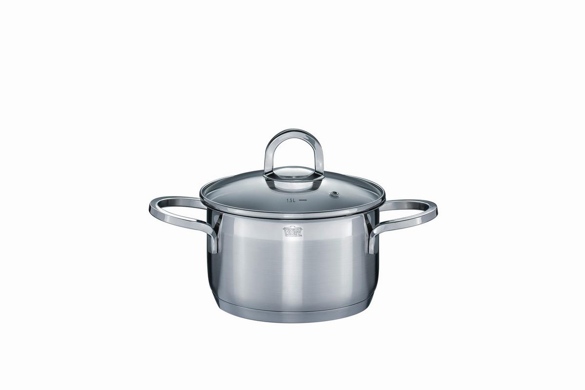 Kochtopfset Alara Edelstahlfarben, 8-teilig - Klar/Edelstahlfarben, Basics, Glas/Metall - GSW