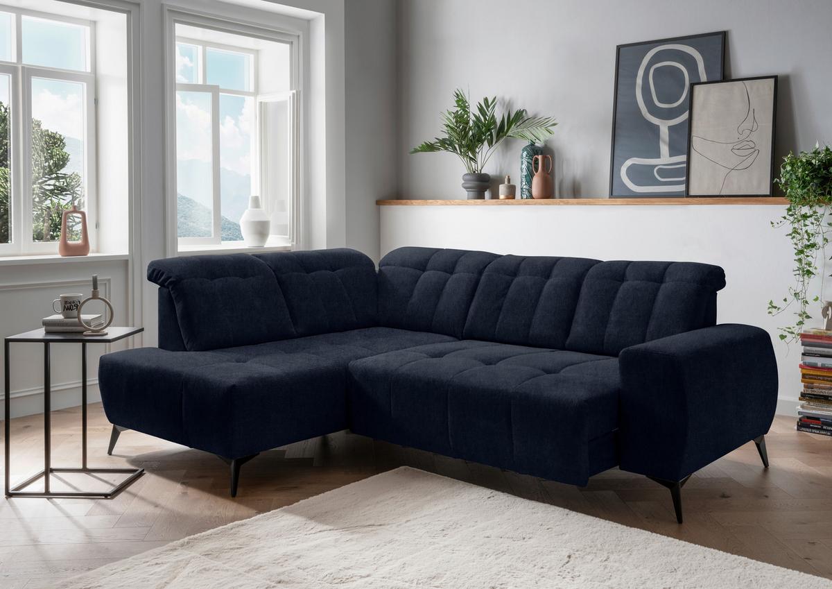 Ecksofa mit USB Anschluss Sano, Dunkelblau,s: 200x261 cm - Schwarz/Dunkelblau, MODERN, Textil (200/261cm) - Livetastic