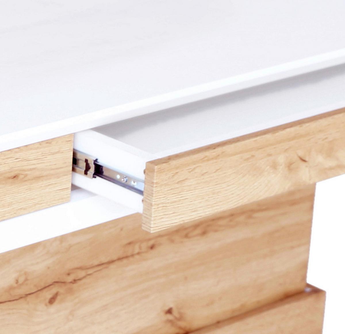 Dohányzóasztal Kopenhagen - tölgyfa színű/nemesacélszínű, Modern, faalapú anyag/fém (130/49-78/70cm)