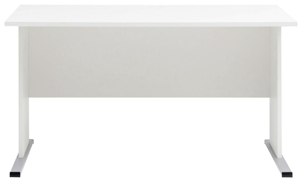 Schreibtisch B 140cm H 74,2cm Serie 200, Weiß - Silberfarben/Weiß, Basics, Holzwerkstoff/Metall (140/65/74,2cm) - MID.YOU