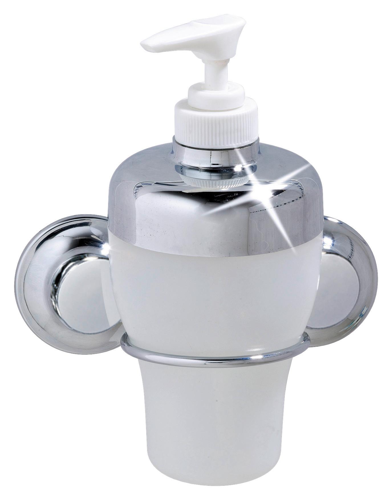 Seifenspender Riva Edelstahl/Weißglas, Saugsystem - Chromfarben/Weiß, KONVENTIONELL, Glas/Metall (12/17/7,9cm) - Homezone