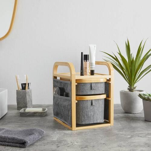 Úložný regál ALEYNA tmavosivý - tmavosivá, Modern, drevo/textil (24/18,8/25,5cm) - Bessagi Home