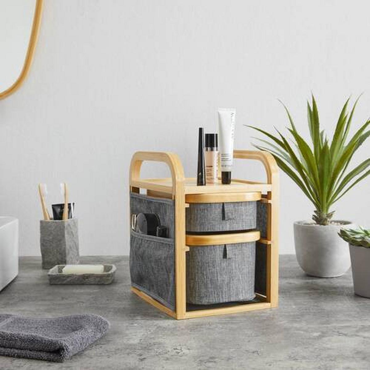 Úložný regál ALEYNA tmavosivý - tmavosivá, Modern, drevo/textil (24/18,8/25,5cm) - Bessagi Home