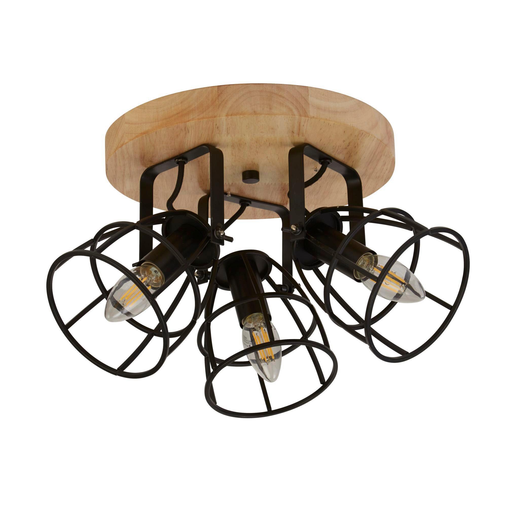Deckenleuchte Vision 3lt 81698-3bk - Schwarz, Basics, Holz/Metall (38/17cm)