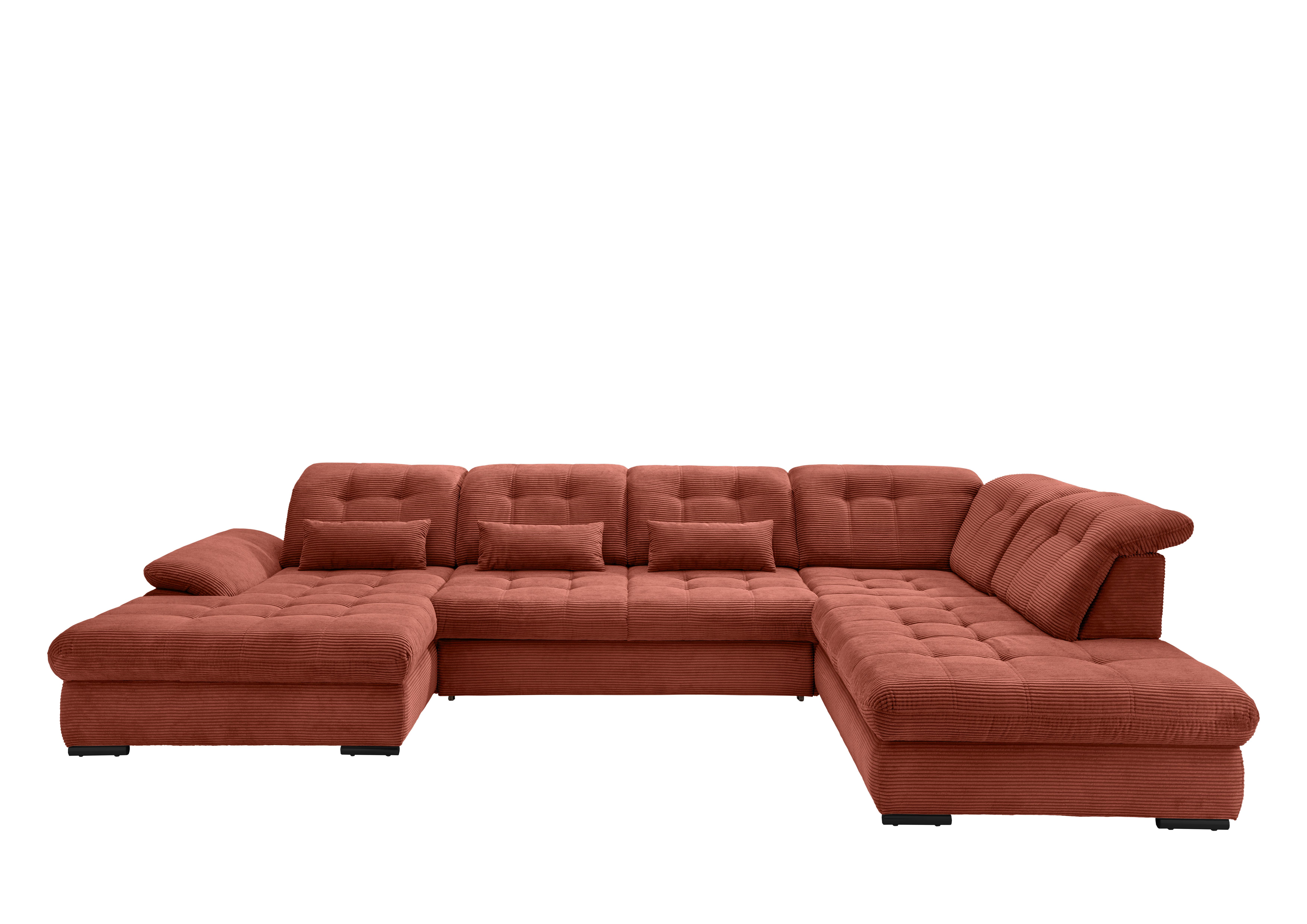 Wohnlandschaft mit Bettkasten Rigatti Koralle B: 387 cm - Koralle/Schwarz, MODERN, Textil (184/387/252cm) - Livetastic