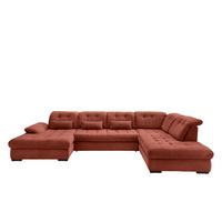 Wohnlandschaft Mit Bettkasten Rigatti Koralle B: 387 Cm - Koralle/Schwarz, MODERN, Textil (184/387/252cm) - Livetastic
