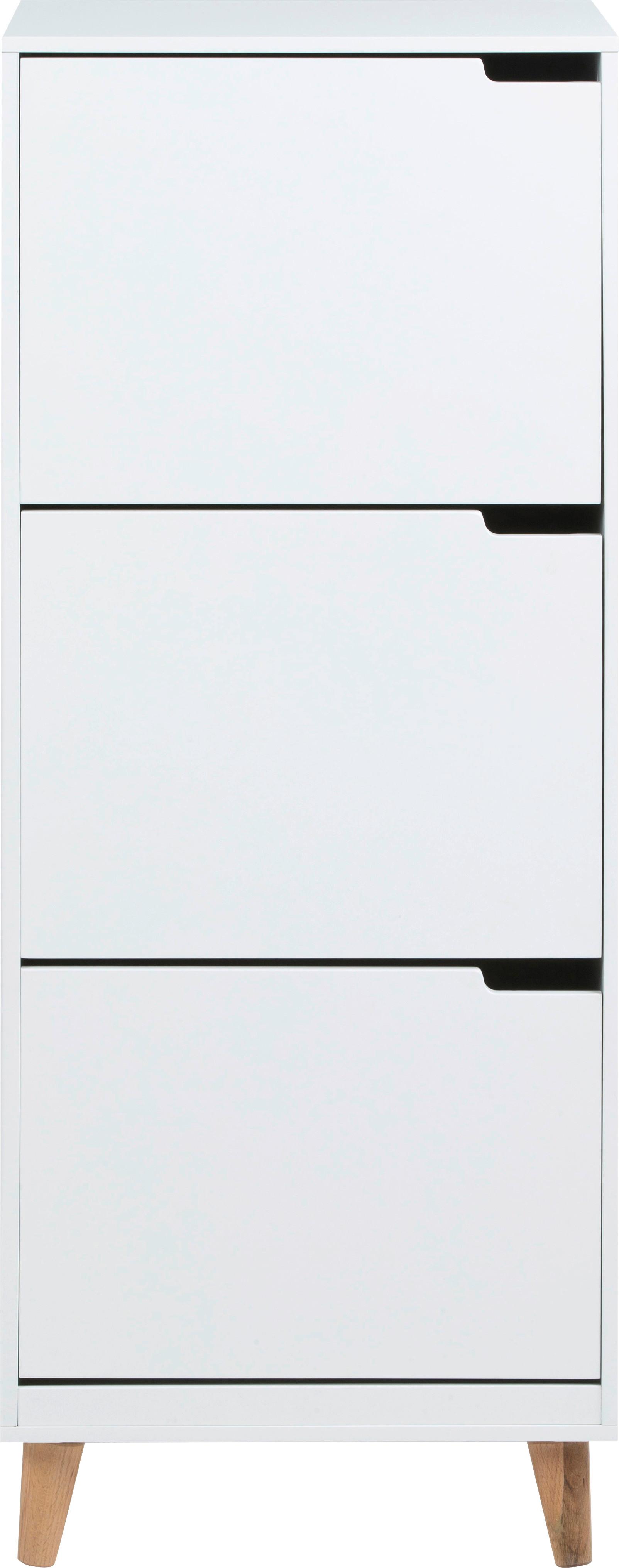 Schuhschrank Mitra Weiß Dekor 3 Klappen B: 47 cm - Eichefarben/Weiß, Design, Holzwerkstoff (47/133,5/30cm) - Livetastic
