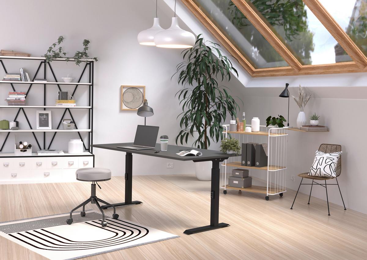 Schreibtisch Schwarz/Graphitfarben L: 160cm - Schwarz/Graphitfarben, MODERN, Holzwerkstoff/Metall (160/80/68-91cm) - Germania