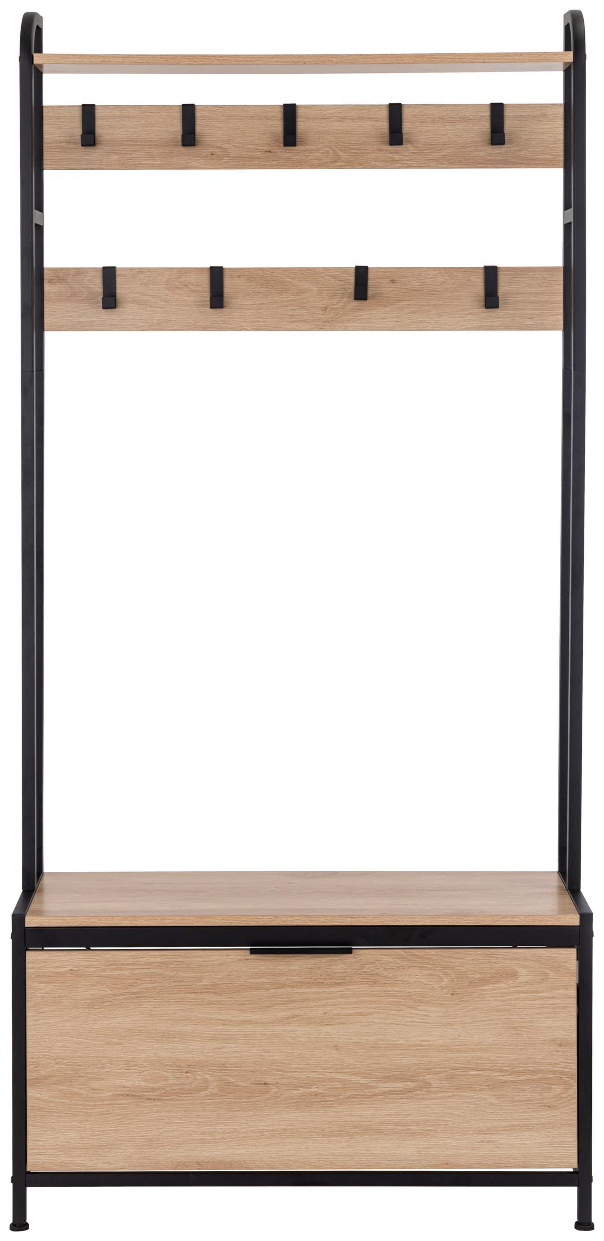GARDEROBE Schwarz/Eichefarben B: 85cm - Eichefarben/Schwarz, Design, Holzwerkstoff/Metall (85/180/30cm) - MID.YOU