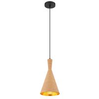 Hängeleuchte H: 140 Cm 1-Flammig - Goldfarben/Schwarz, Natur, Textil/Metall (19/140cm) - Globo