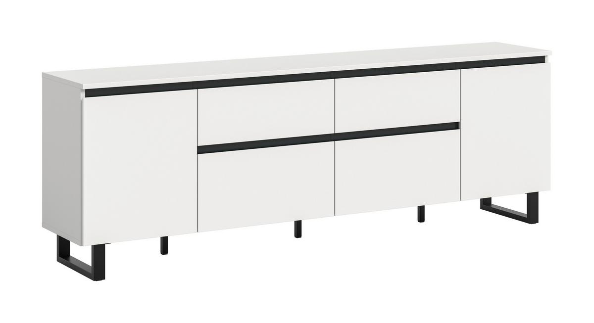 Lowboard Tomasa Weiß  B: 188 Cm - Schwarz/Weiß, Design, Holzwerkstoff (188/65/36cm) - Livetastic