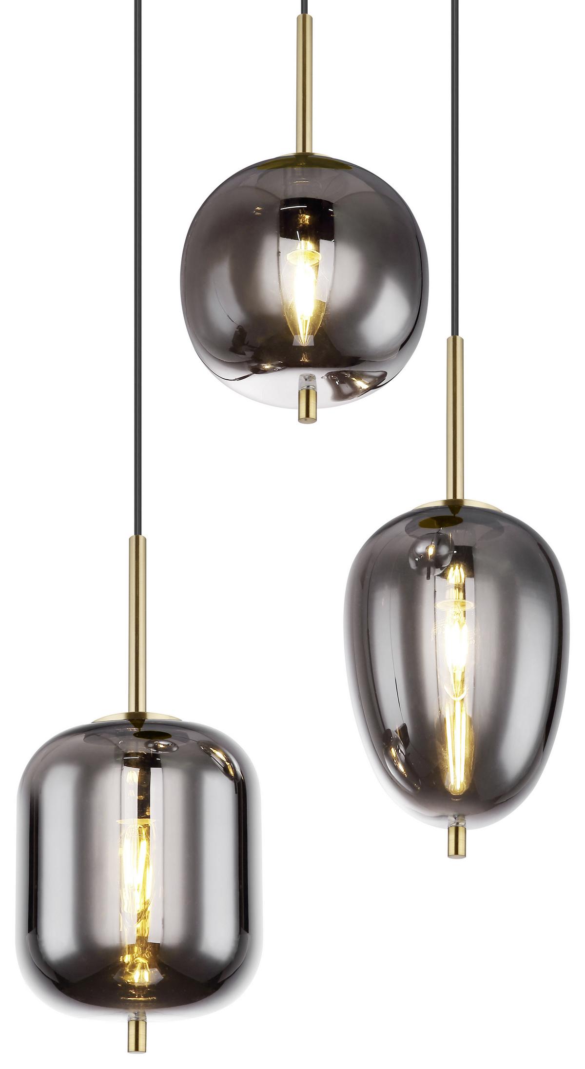Hängeleuchte Blacky Ø 46 Cm 3-Flammig - Messingfarben, Design, Glas/Metall (46/120cm) - Globo