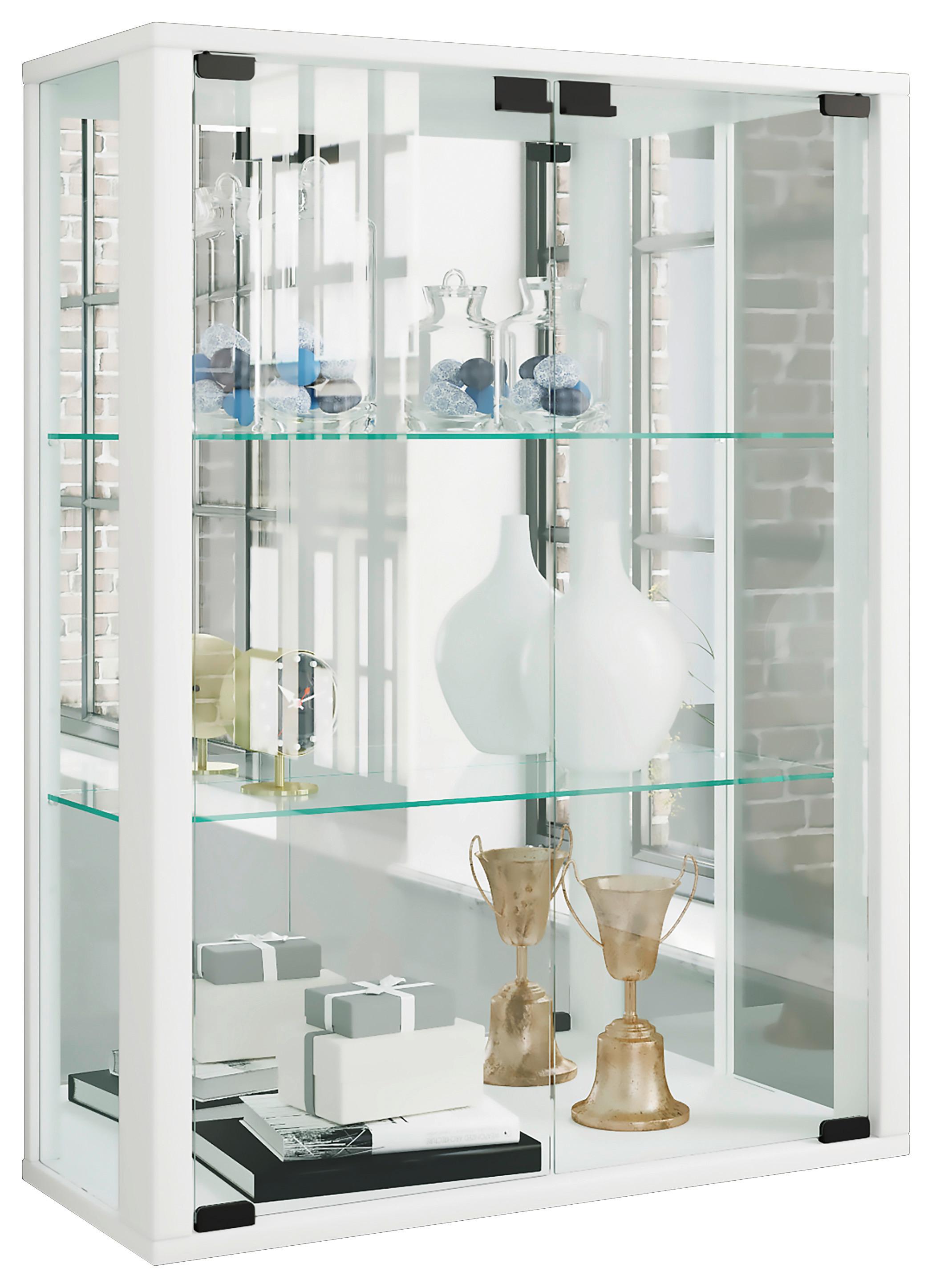 Hängevitrine Udina B: 60 cm Weiß Glaseinsatz - Schwarz/Weiß, MODERN, Glas/Holz (60/80/25cm) - MID.YOU