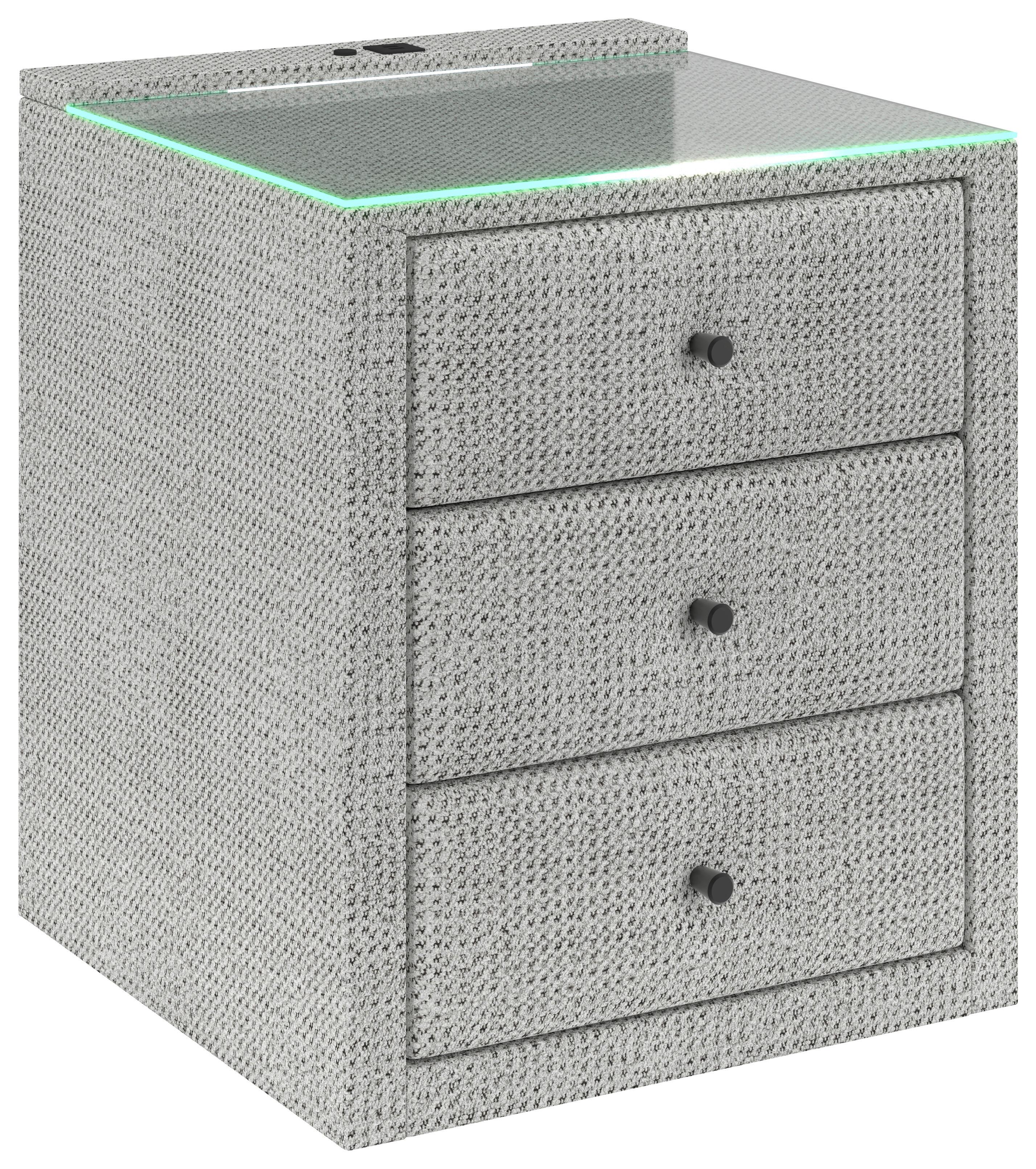 Nachtkästchen Brisbane I inkl. USB Anschluss B: 49,5cm - Grauweiß, Trend, Glas/Holzwerkstoff (49,5/56,5/46cm) - Sembella