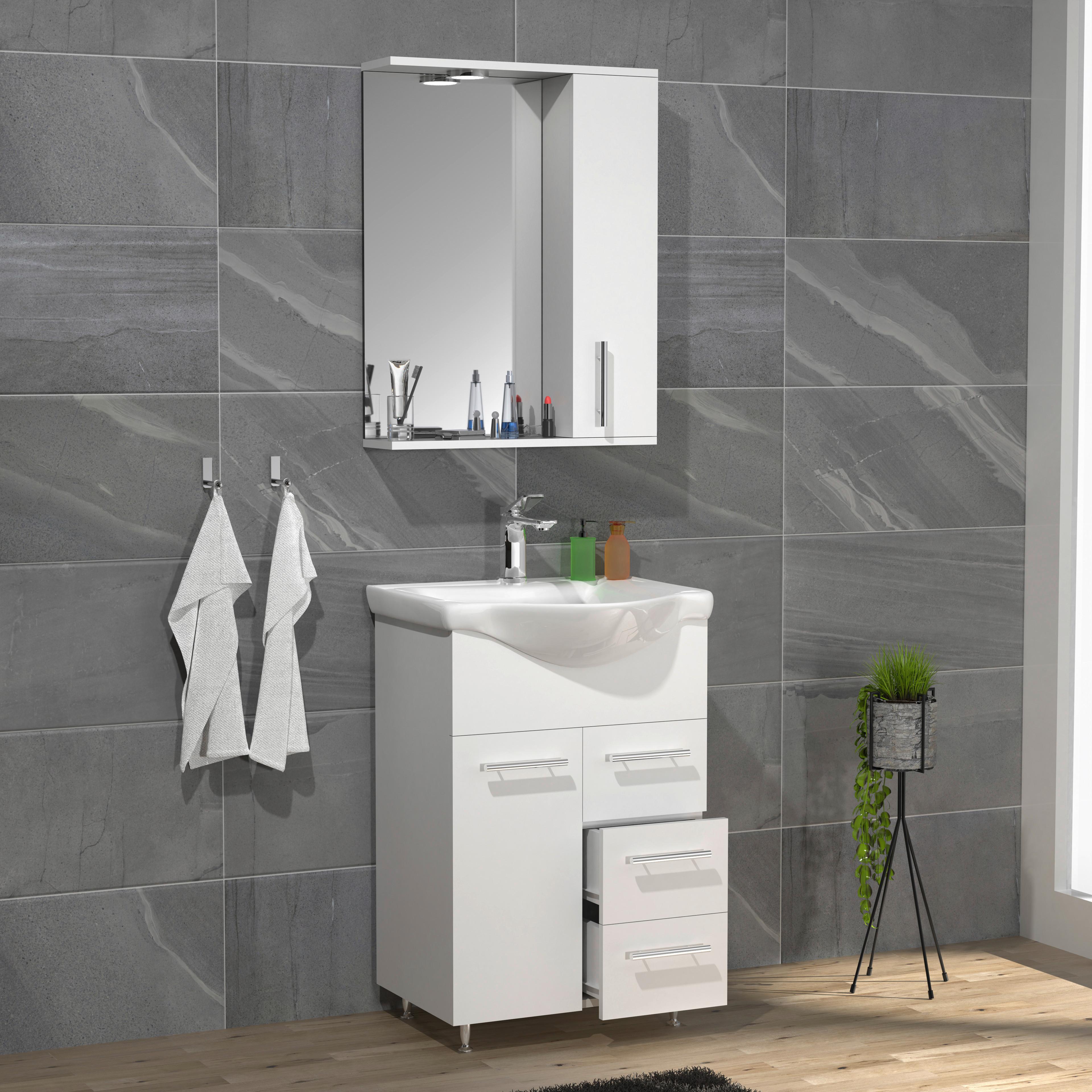 Badezimmer Lisalo L - Silberfarben/Weiß, MODERN, Glas/Keramik (55cm) - MID.YOU