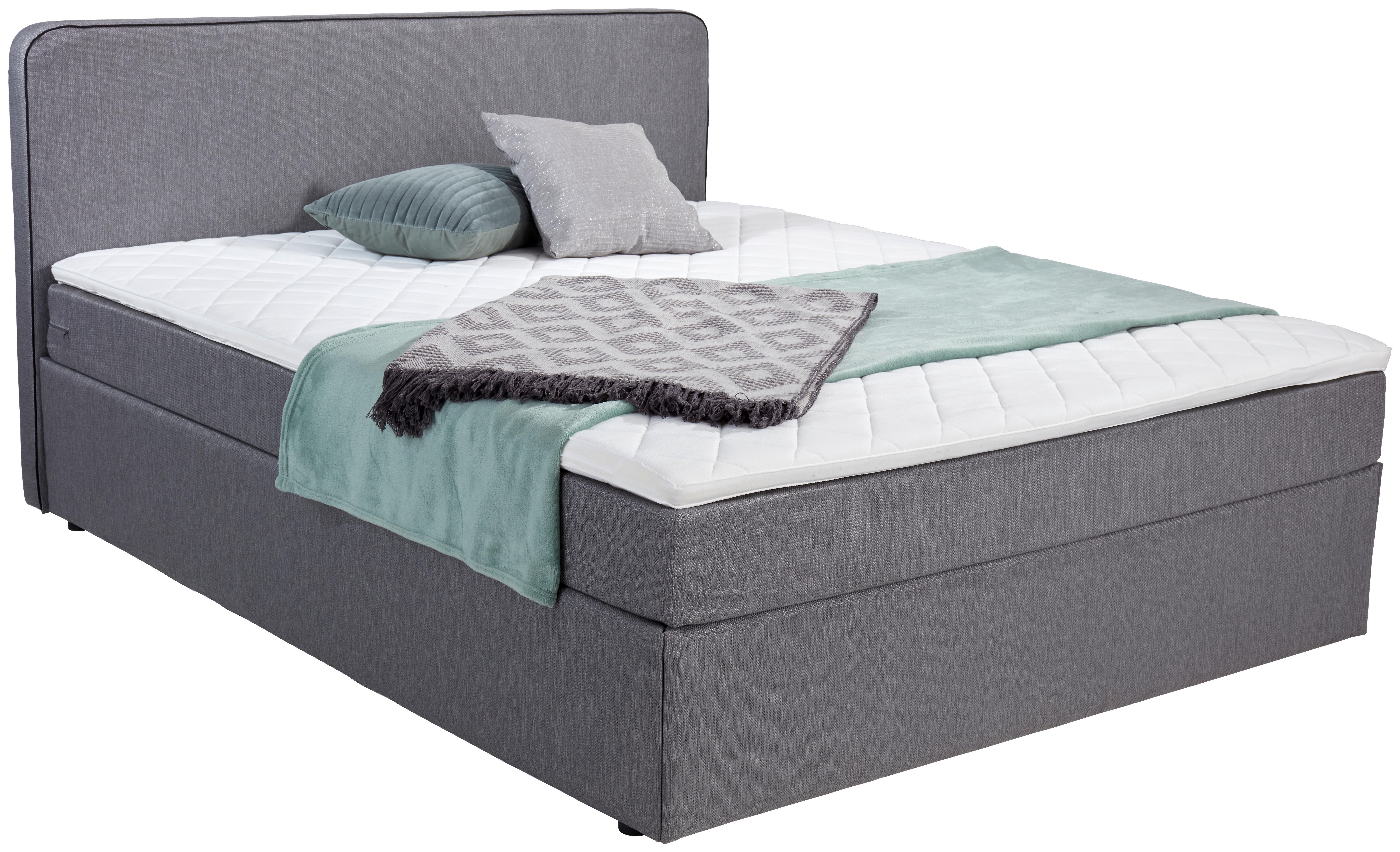 Boxbett mit Topper 160x200 cm Carrol - Schwarz/Grau, Basics, Holz/Textil (160/200cm)