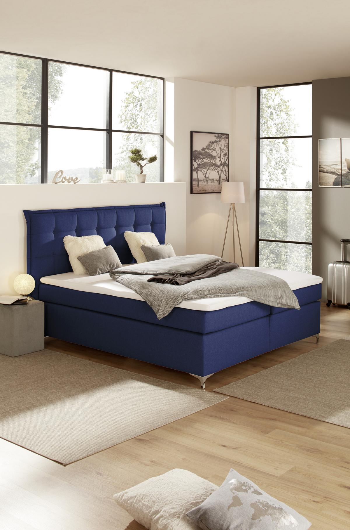 Boxspringbett mit Topper 180x200 Blau Fabio - Blau, MODERN, Textil (180/200cm)