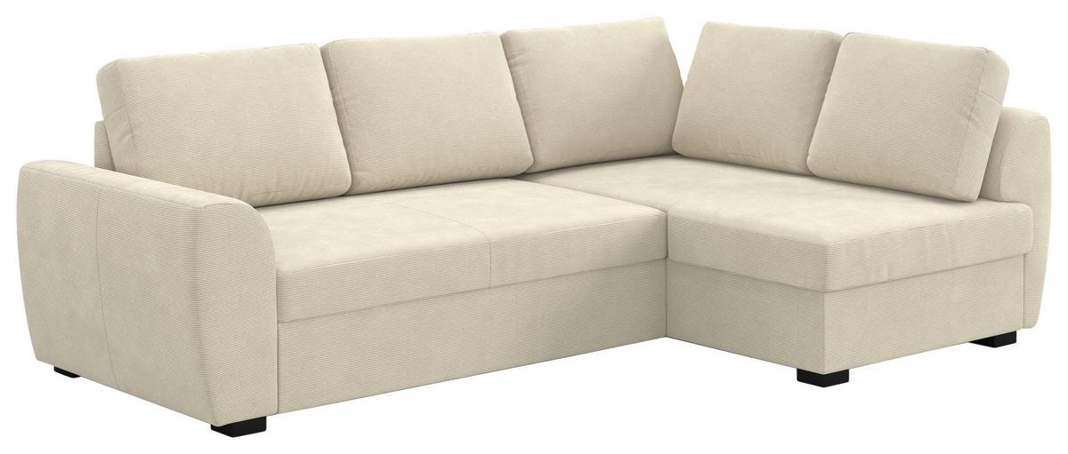 Ecksofa mit Bettfunktion Drift Cord beige, B: 253cm - Beige/Schwarz, Trend, Textil (253/154cm)