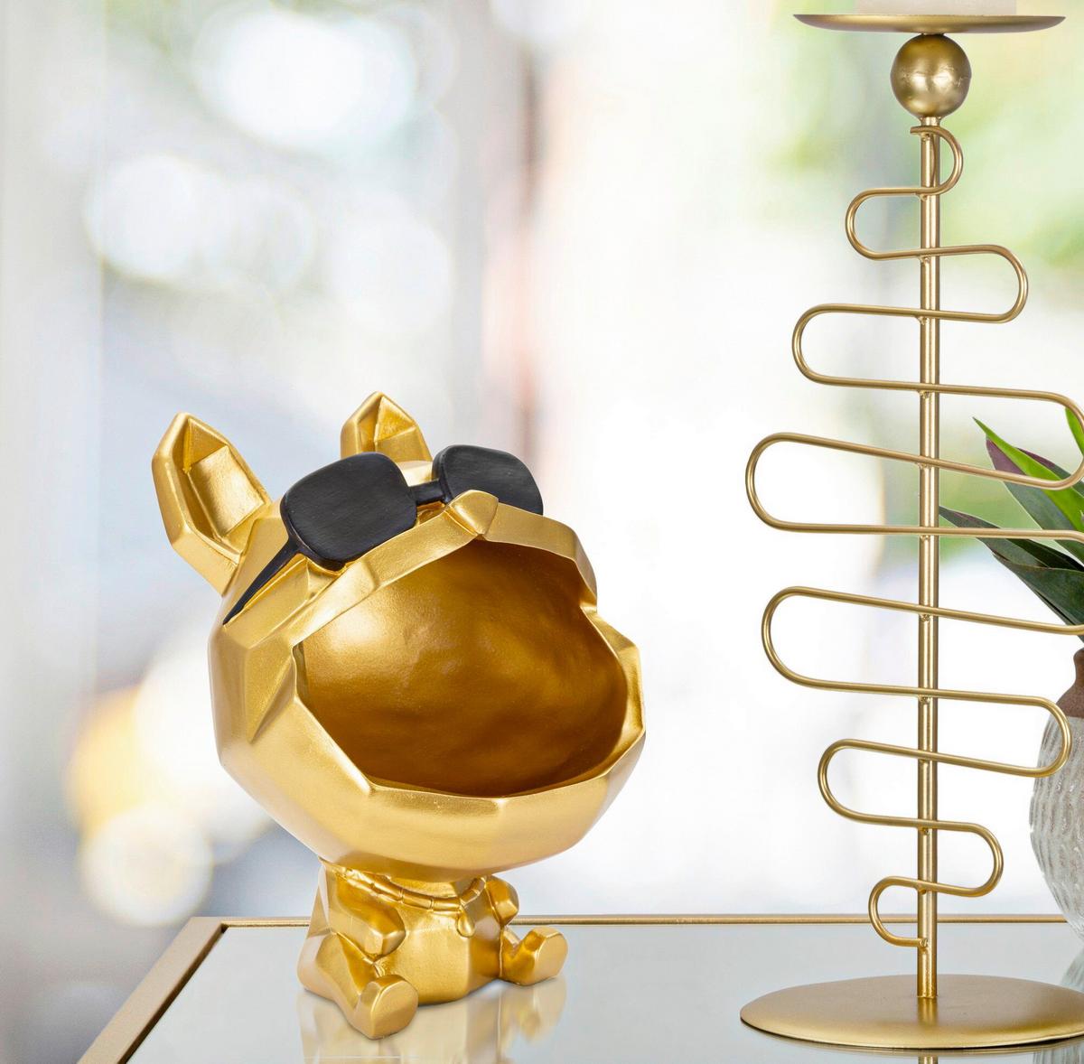 Skulptur Decor Dog Schwarz, Goldfarben B: 17 cm - Goldfarben/Schwarz, Basics, Kunststoff (17/23.5/17cm)