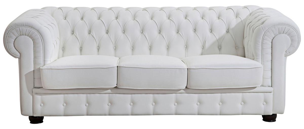 Chesterfield-Sofa Bridgeport Weiß 3-Sitzer, Echtleder - Nussbaumfarben/Weiß, Design, Leder (200/76/98cm) - Max Winzer