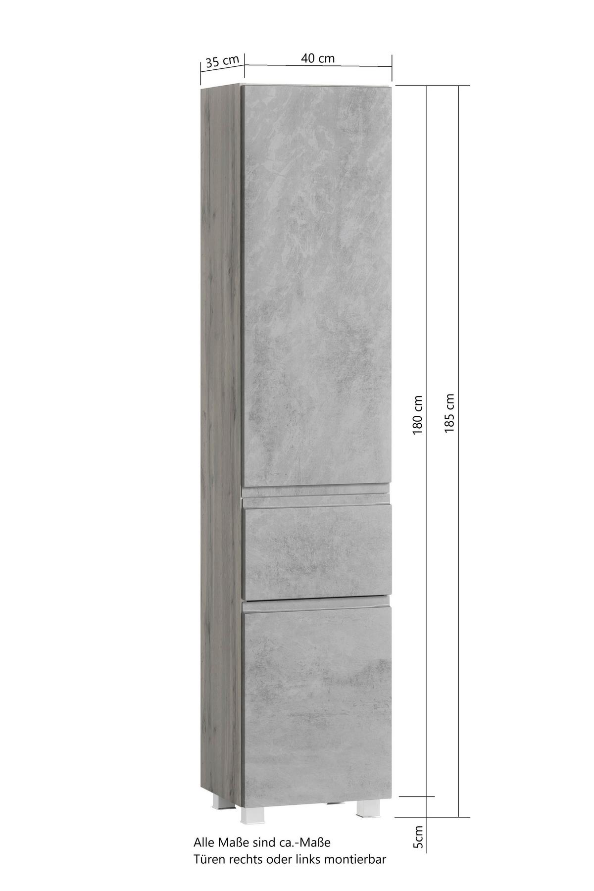 Hochschrank Varese B: 40 Cm Grau/eiche Wotan - Eiche Wotan/Grau, MODERN, Holzwerkstoff (40/180/35cm) - Held