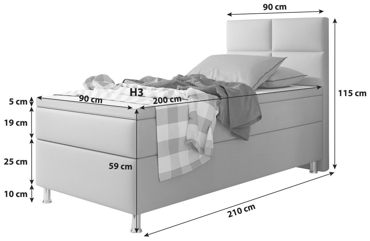 Boxspringbett Mit Topper Lederlook 90x210 Miami - Anthrazit/Silberfarben, KONVENTIONELL, Leder/Textil (90/115/210cm) - MID.YOU