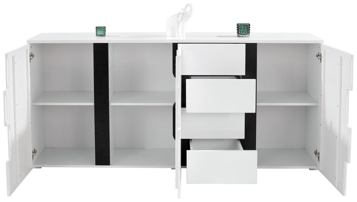 Kommode grifflos B 200cm Split, Weiß/Schwarz - Alufarben/Schwarz, MODERN, Holzwerkstoff (200/90/42cm)