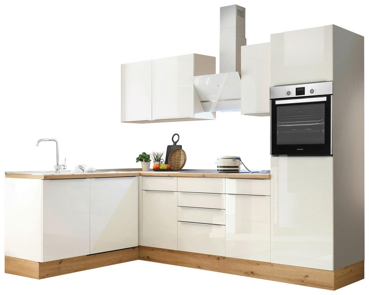 Eckküche mit Geräten 280x170 cm Weiß/Eiche Dekor, Modern - Weiß Hochglanz/Weiß, LIFESTYLE, Holzwerkstoff (280/170cm) - Respekta