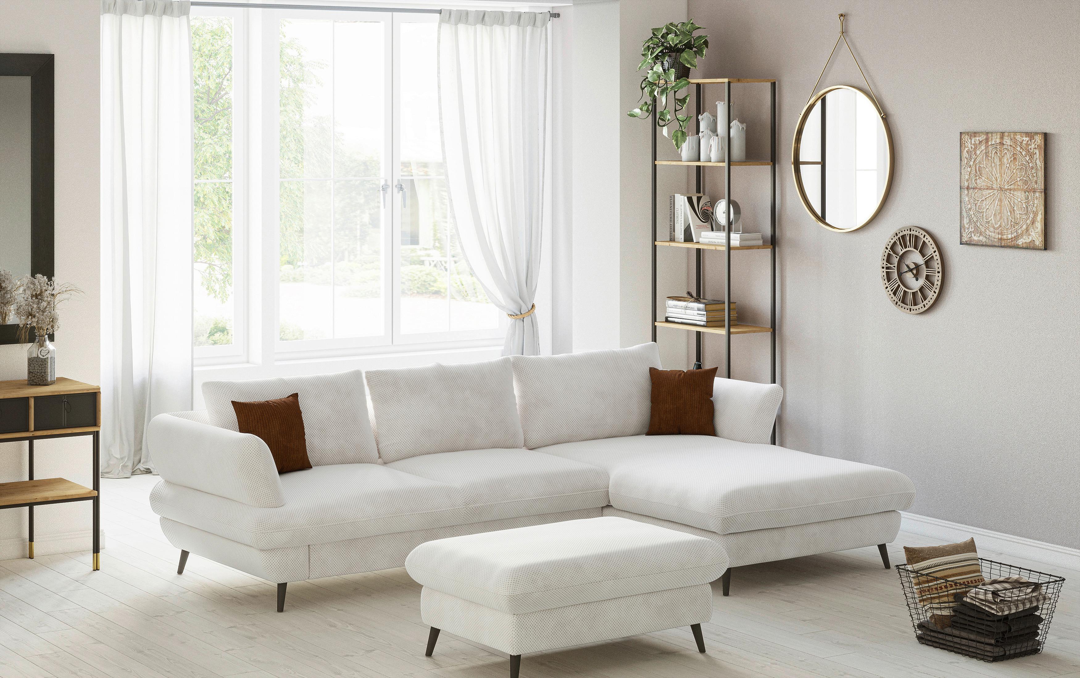 Ecksofa Balou, Creme S: 281x181 Cm - Creme/Schwarz, Design, Textil (281/181cm) - Livetastic