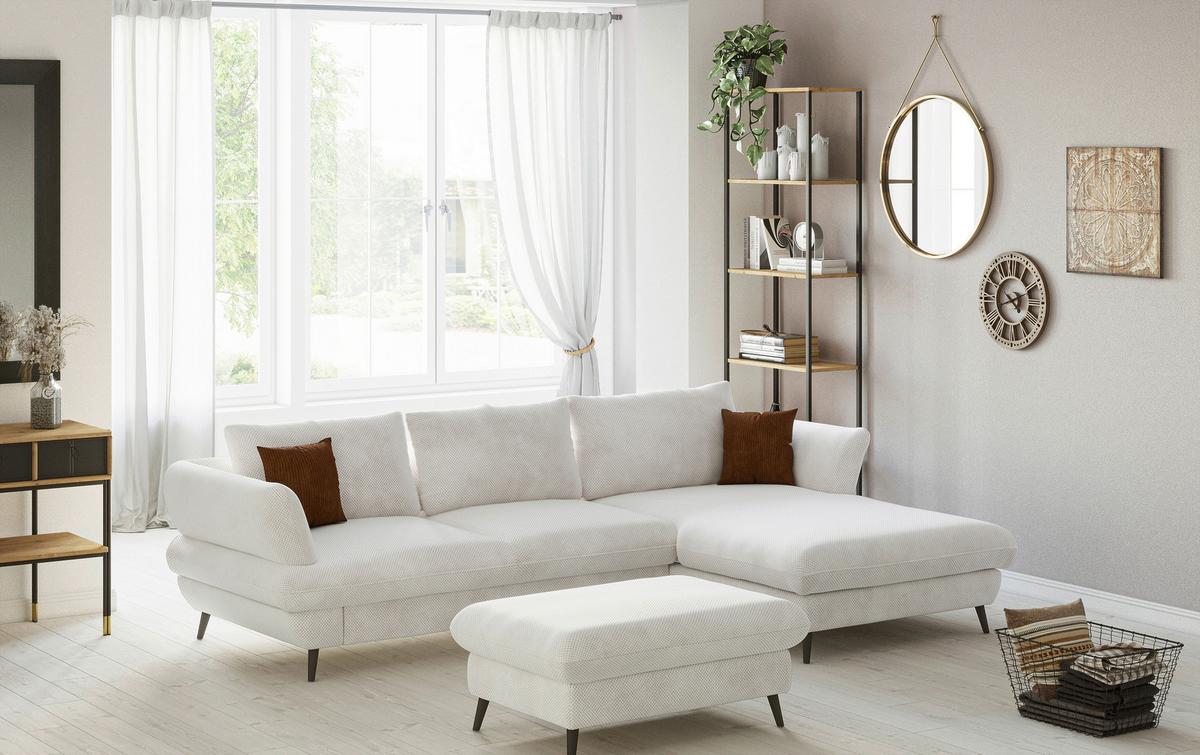 Ecksofa Balou, Creme S: 281x181 cm - Creme/Schwarz, Design, Textil (281/181cm) - Livetastic