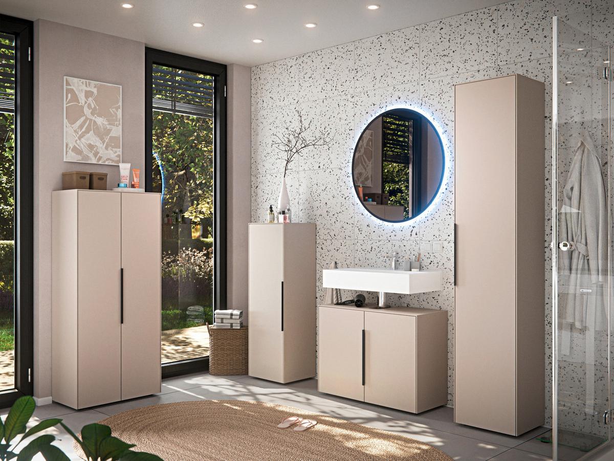 Waschbeckenunterschrank Vaduz Kashmir, B: 60cm - Kaschmir/Schwarz, Trend, Holzwerkstoff (60/60/33cm)