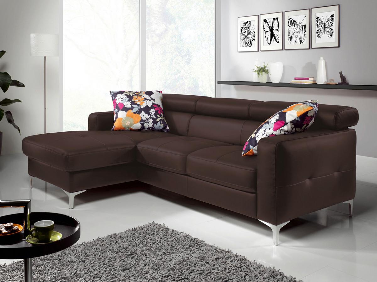 Ecksofa Sammy Dunkelbraun - Chromfarben/Dunkelbraun, Design, Leder (169/226cm) - Livetastic
