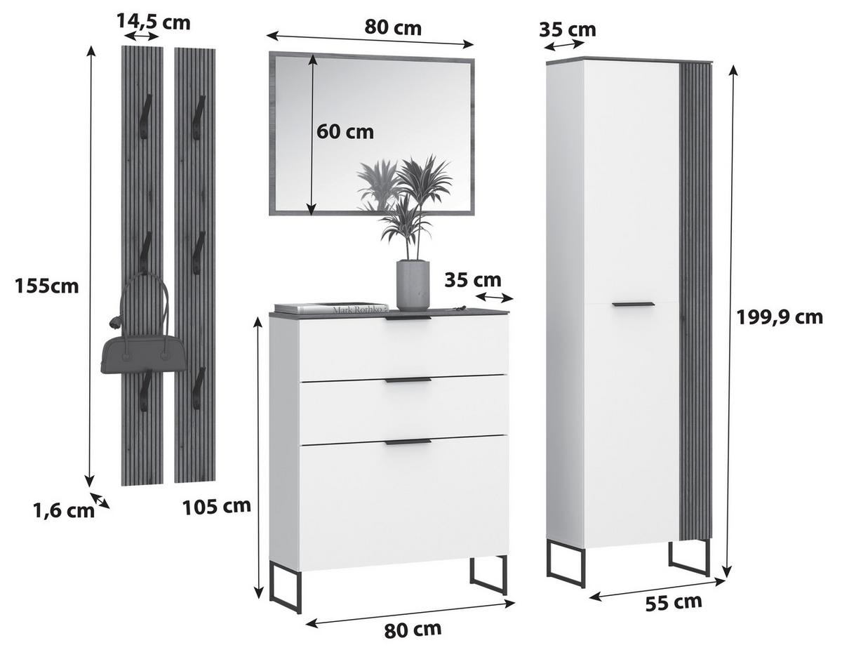 Garderoben-Set Aladin Weiß/Eiche Artisan 5-tlg. - Eichefarben/Weiß, MODERN, Holzwerkstoff (164/199,9/35cm)