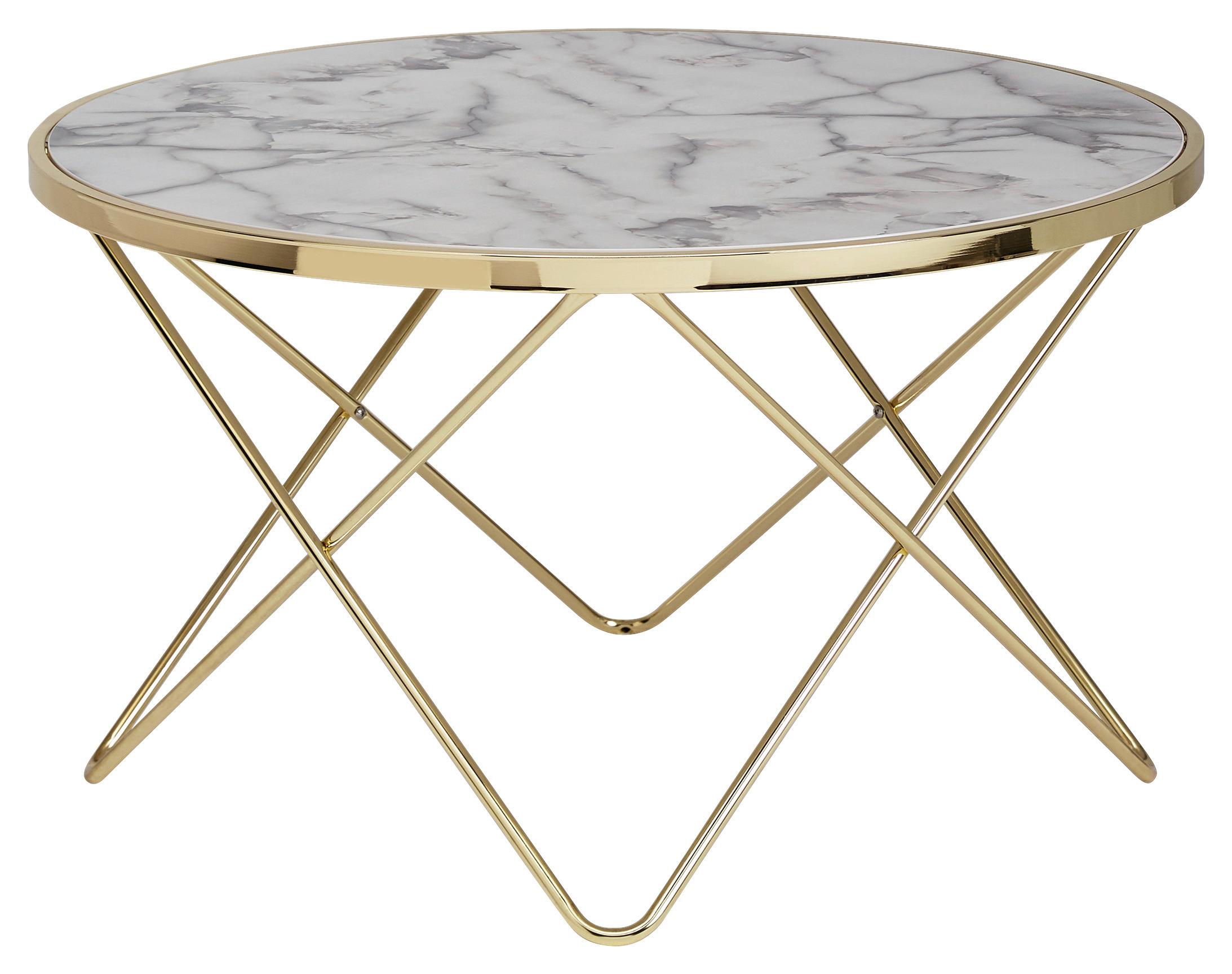 Couchtisch Rund, Weiß/Goldfarben - Goldfarben/Weiß, Design, Holzwerkstoff/Metall (85/85cm) - MID.YOU