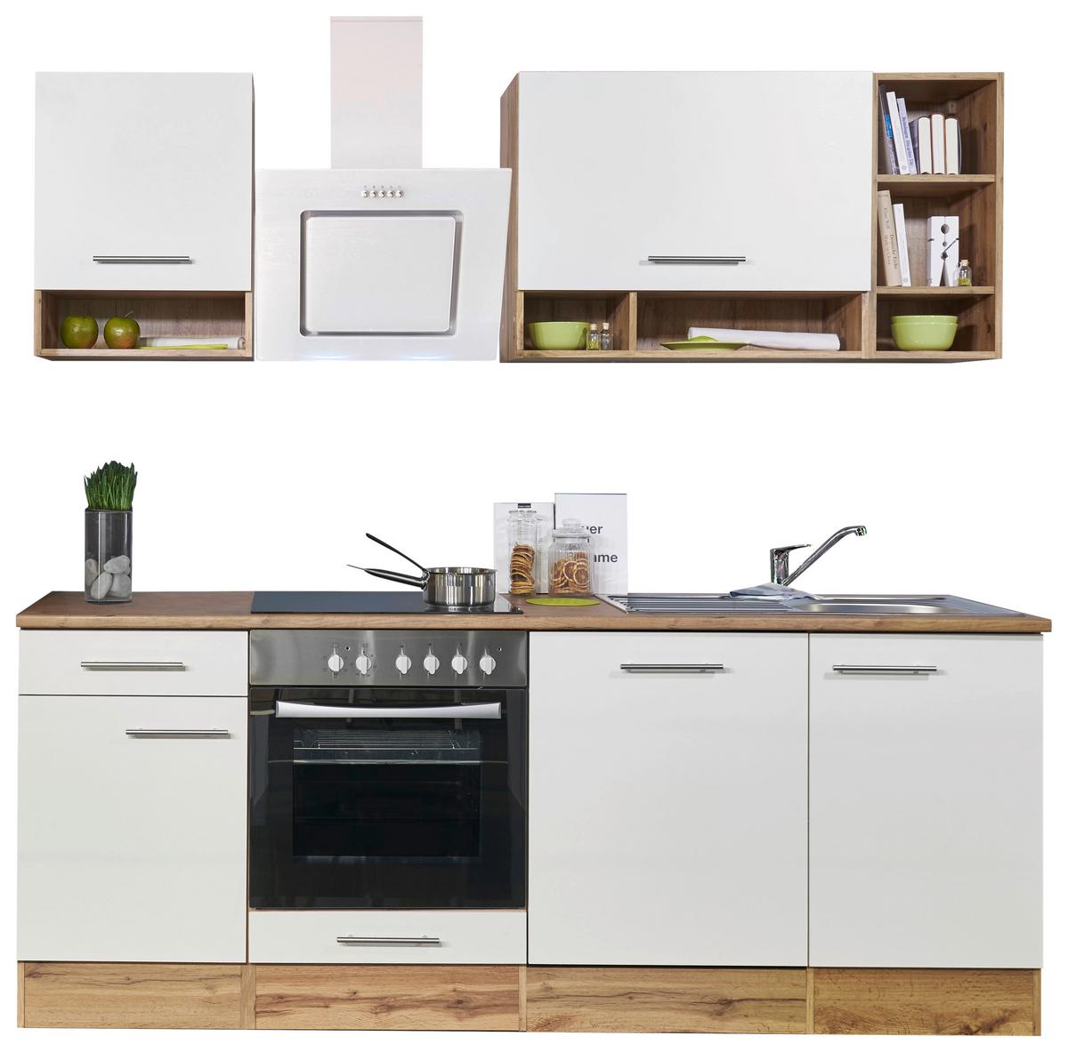 Küchenzeile ohne Geräte B: 220 cm Weiß/Wildeiche Dekor - Wildeiche/Weiß, Basics, Holzwerkstoff (220/205/60cm) - Respekta