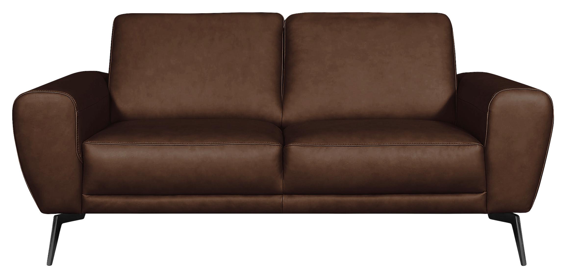 2-Sitzer-Sofa Spring, Dunkelbraun B: 177 cm - Dunkelbraun/Schwarz, Design, Leder (177/85/92cm) - Livetastic