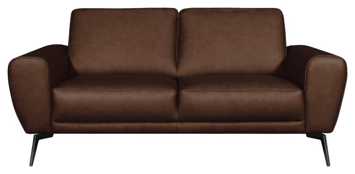 2-Sitzer-Sofa Spring D. Braun Schwarz B: 177 cm - Dunkelbraun/Schwarz, Design, Leder (177/85/92cm) - Livetastic