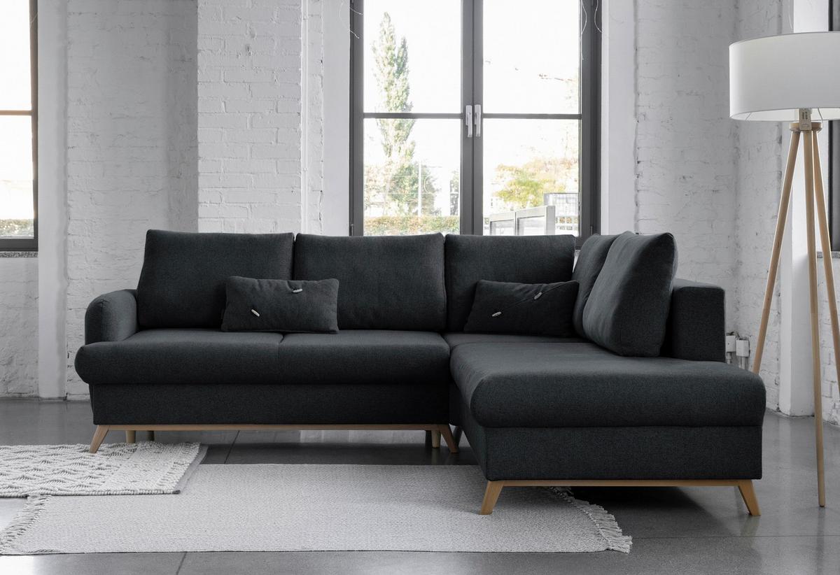 Ecksofa Scandic Lagom Dunkelgrau S: 242x202 cm - Dunkelgrau/Naturfarben, Textil (242/202cm) - MID.YOU