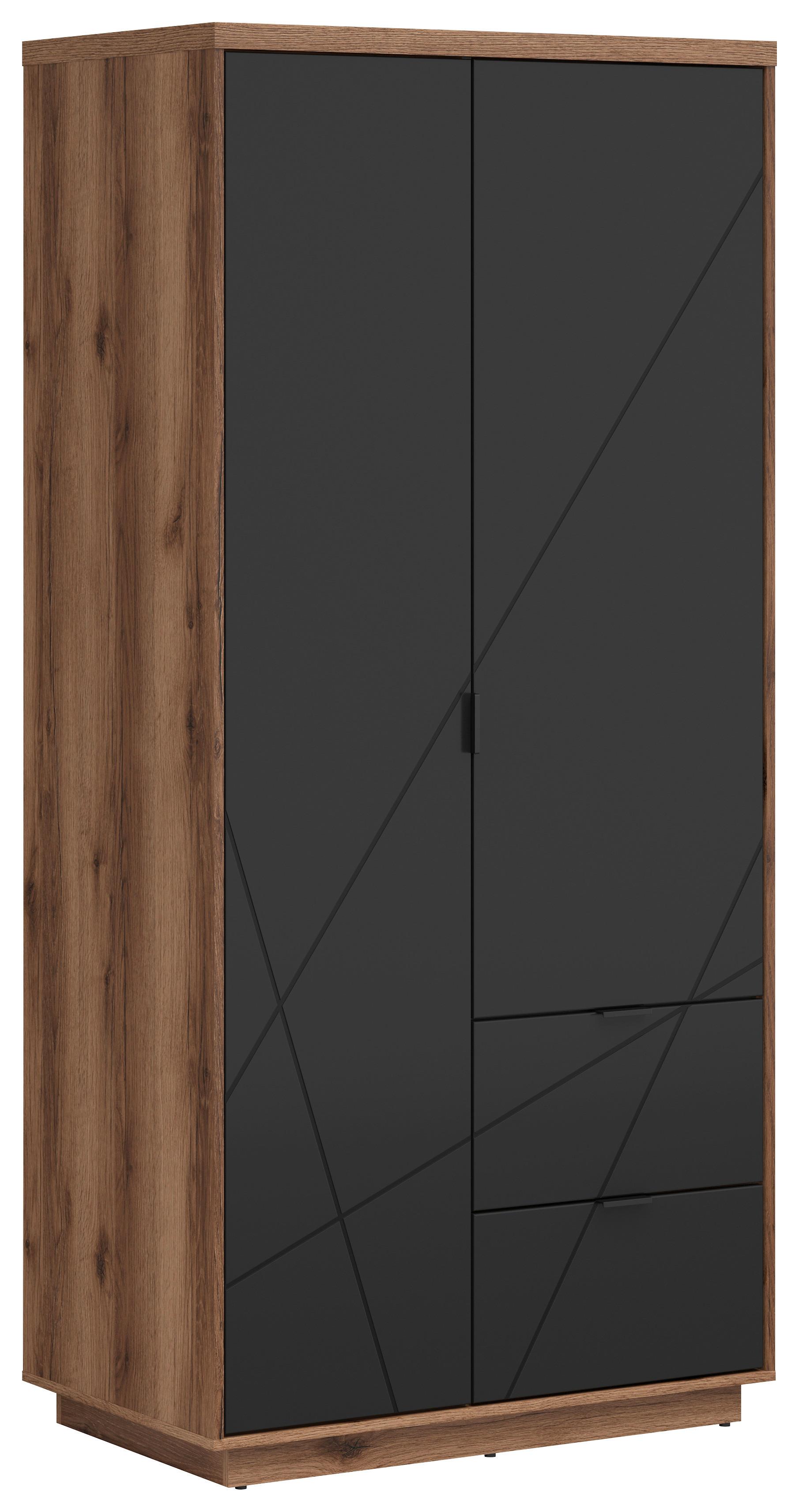 Drehtürenschrank Mit Schubladen 94cm Forn Schwarz - Eichefarben/Schwarz, MODERN, Holzwerkstoff (94/200,5/56,5cm) - MID.YOU