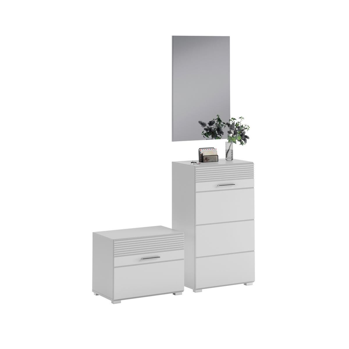 Garderobe Weiß, Weiß Hochglanz, B: 115cm - Weiß Hochglanz/Weiß, Design, Holzwerkstoff (115/197/37cm) - MID.YOU