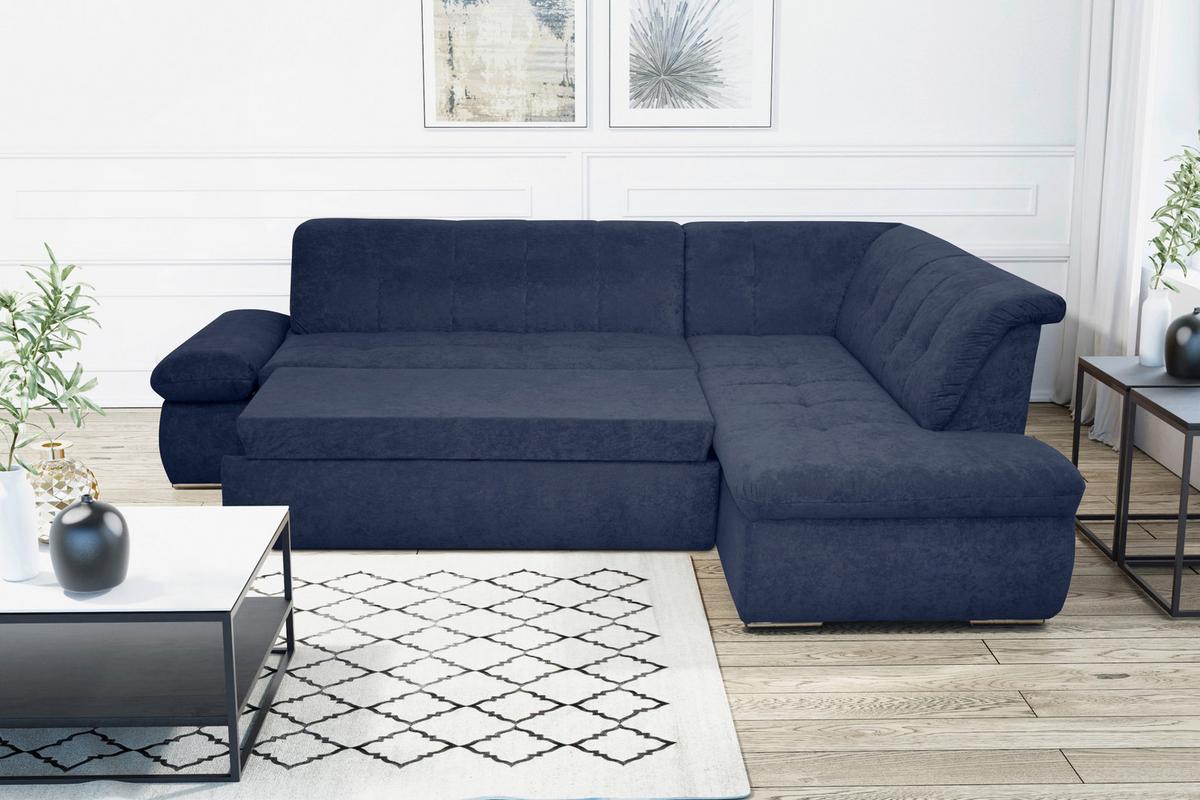 Ecksofa Mit Schlaffunktion Moric Dunkelblau Mikrofaser - Chromfarben/Dunkelblau, KONVENTIONELL, Textil (273/216cm) - MID.YOU
