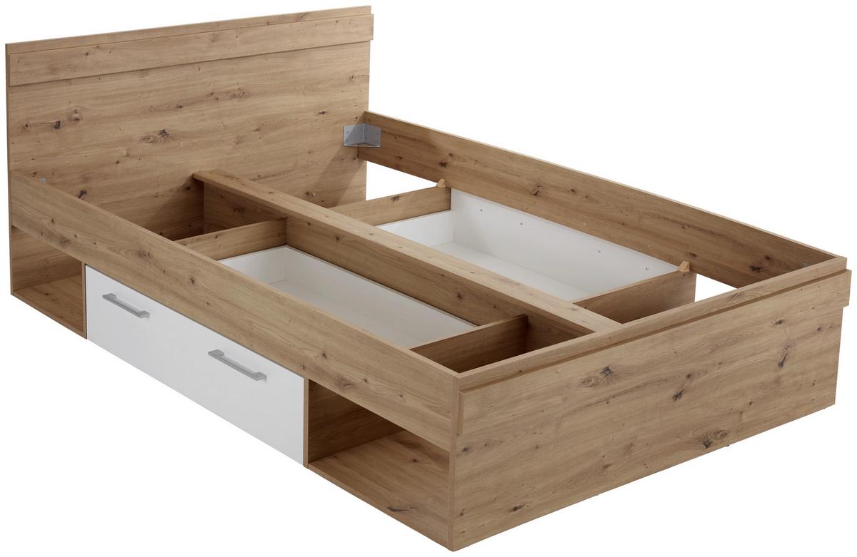 Stauraumbett 140x200 Cm Box, Artisan Eiche Dekor/weiß - Eichefarben/Weiß, MODERN, Holzwerkstoff (140/200cm) - Ondega