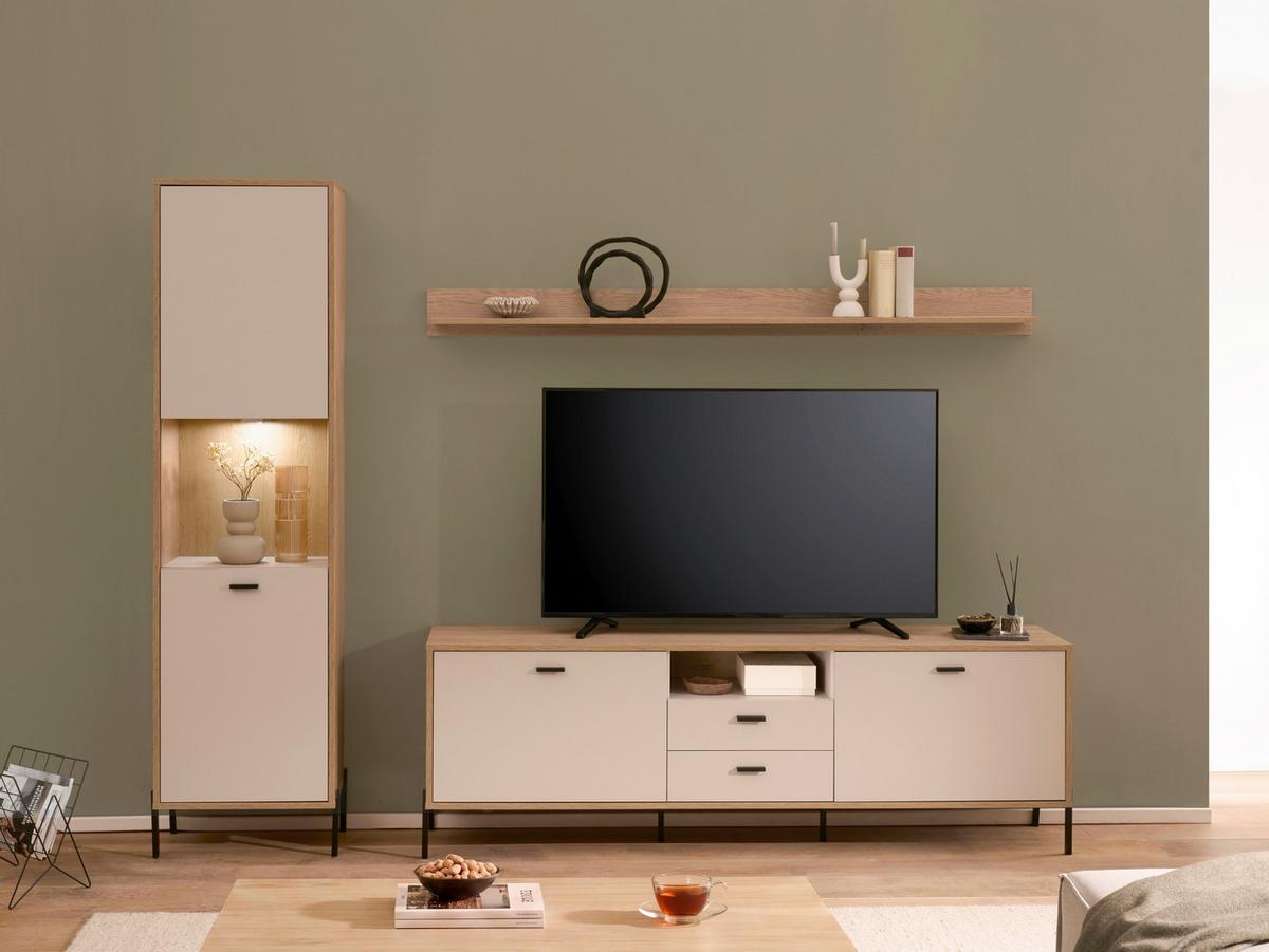 Wohnwand Fredericia Kaschmir/Eichefarben B: 259 cm - Kaschmir/Eichefarben, Design, Holzwerkstoff (259/206/40cm) - MID.YOU